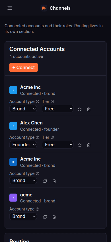 Settings on mobile