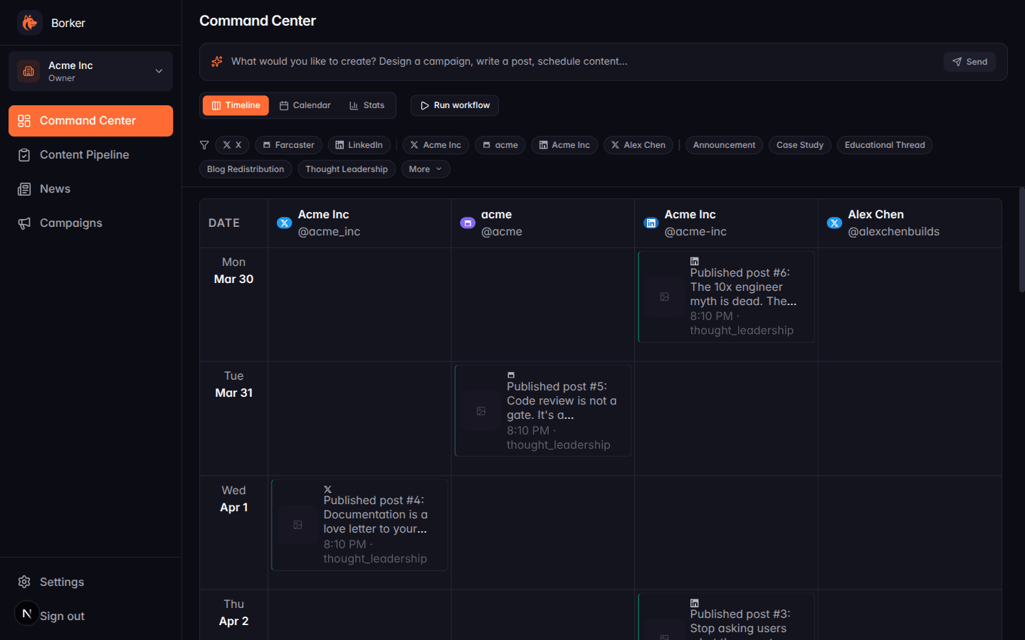 Command Center timeline view