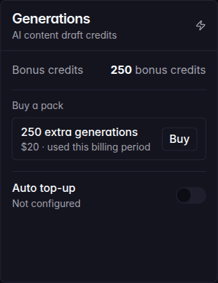 The Generations card with bonus credits and a pack ready to buy