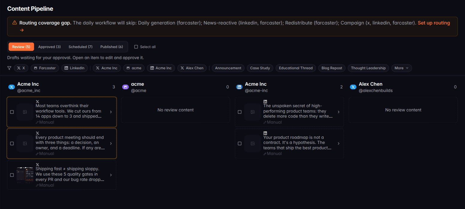 Command Center timeline showing scheduled posts across the week