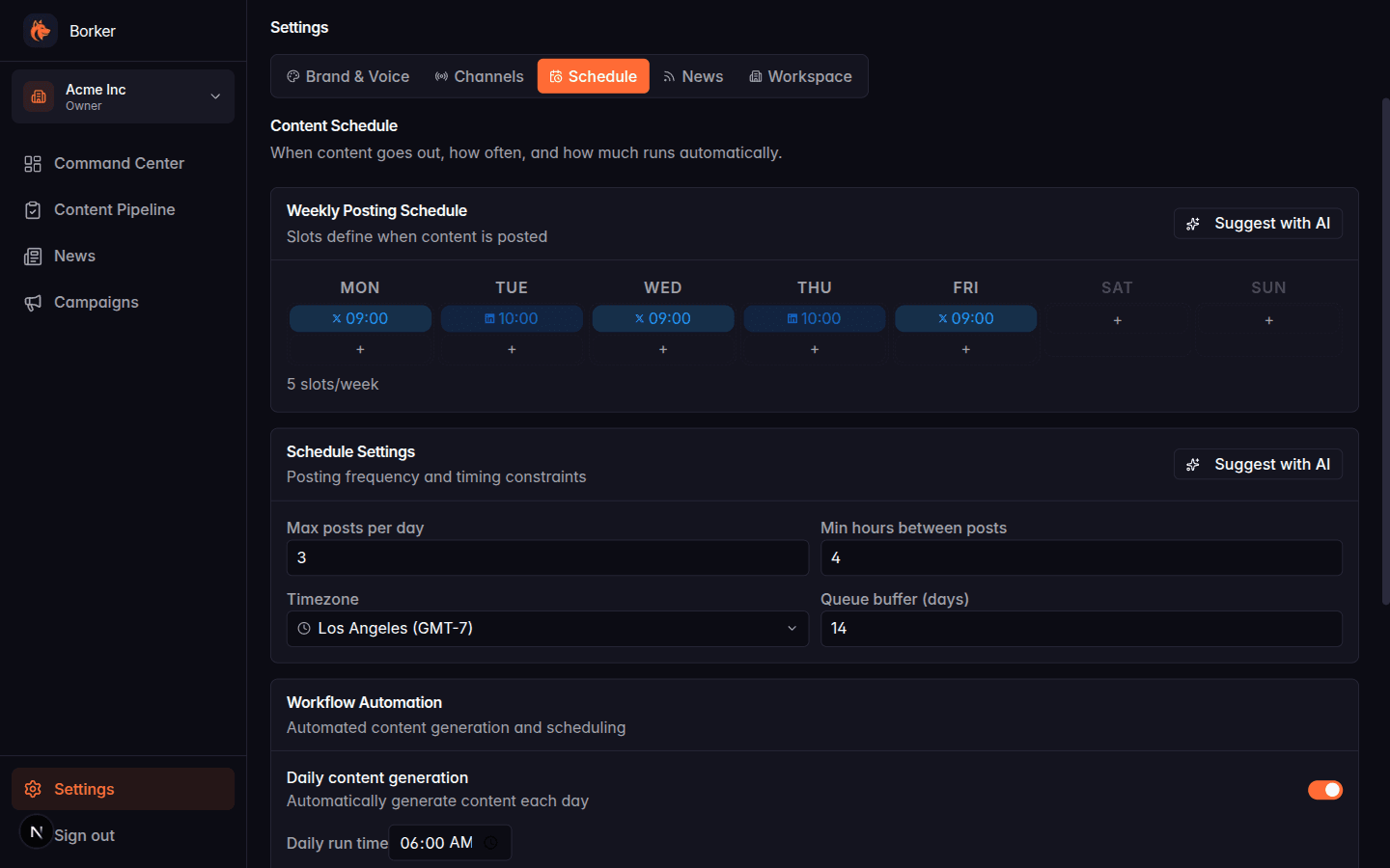 Schedule settings