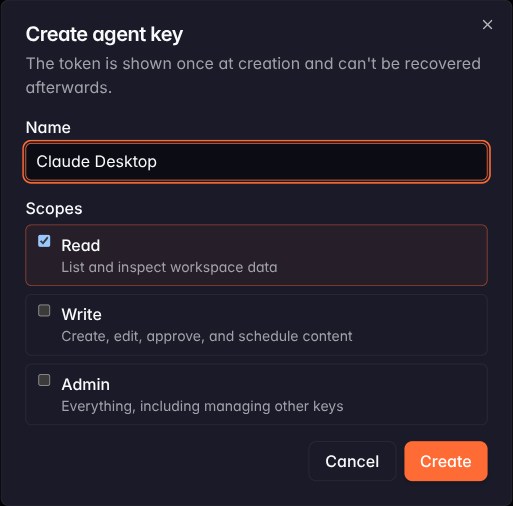 Name the key after the agent that will use it, then choose what it may do