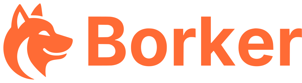 Borker primary logo: Shiba mark with wordmark in orange