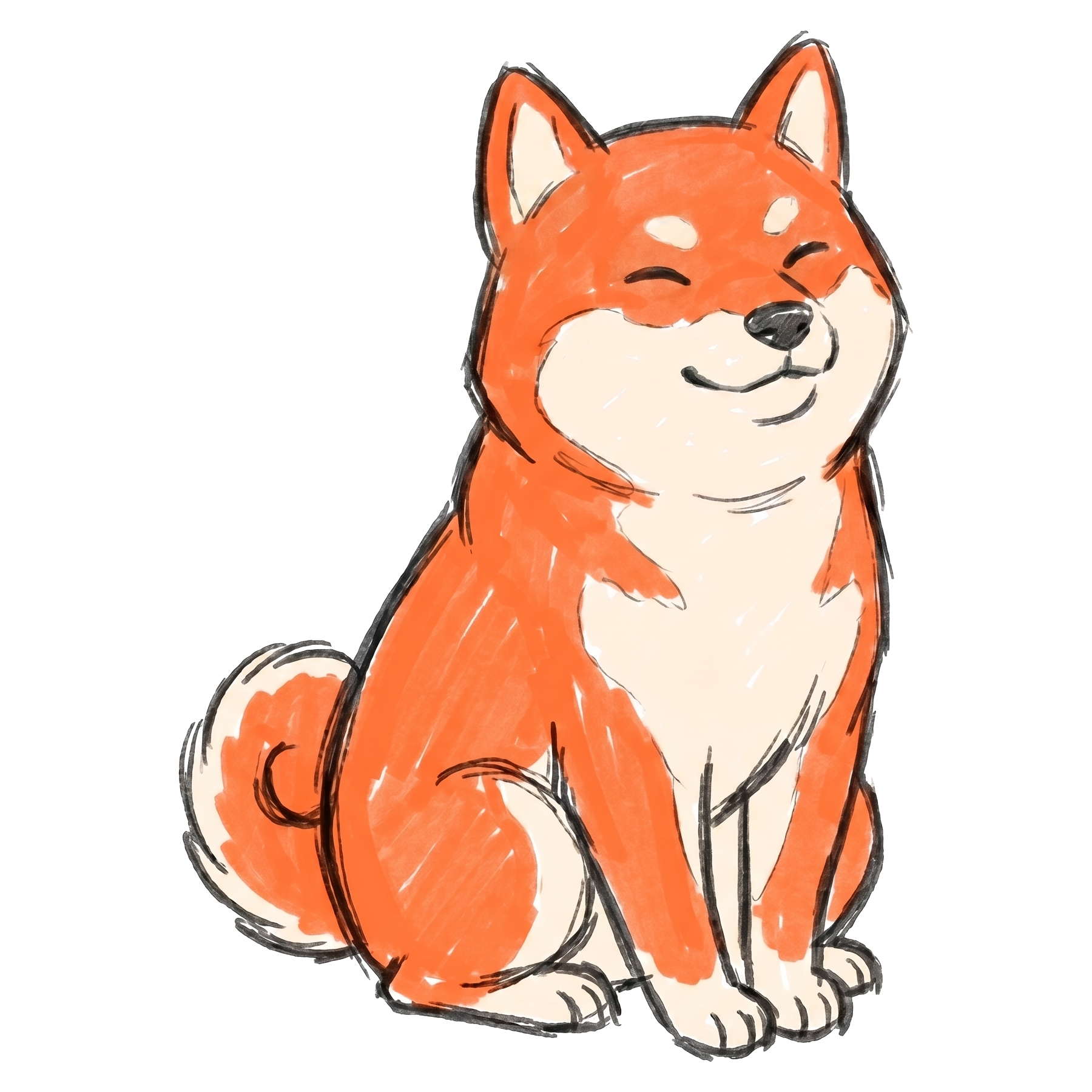 Borker Shiba sitting upright, closed-eye smile