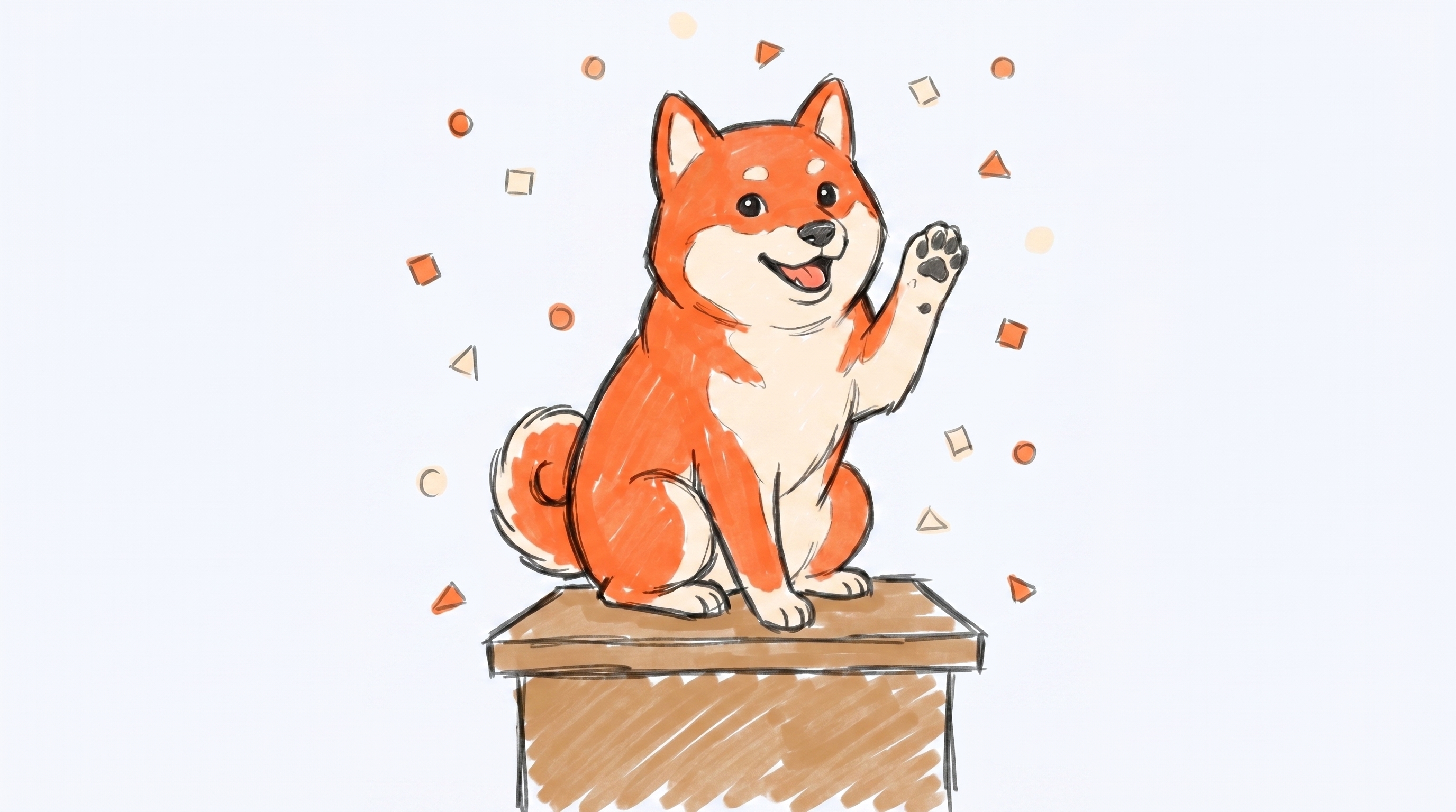 Borker Shiba on a podium with falling confetti