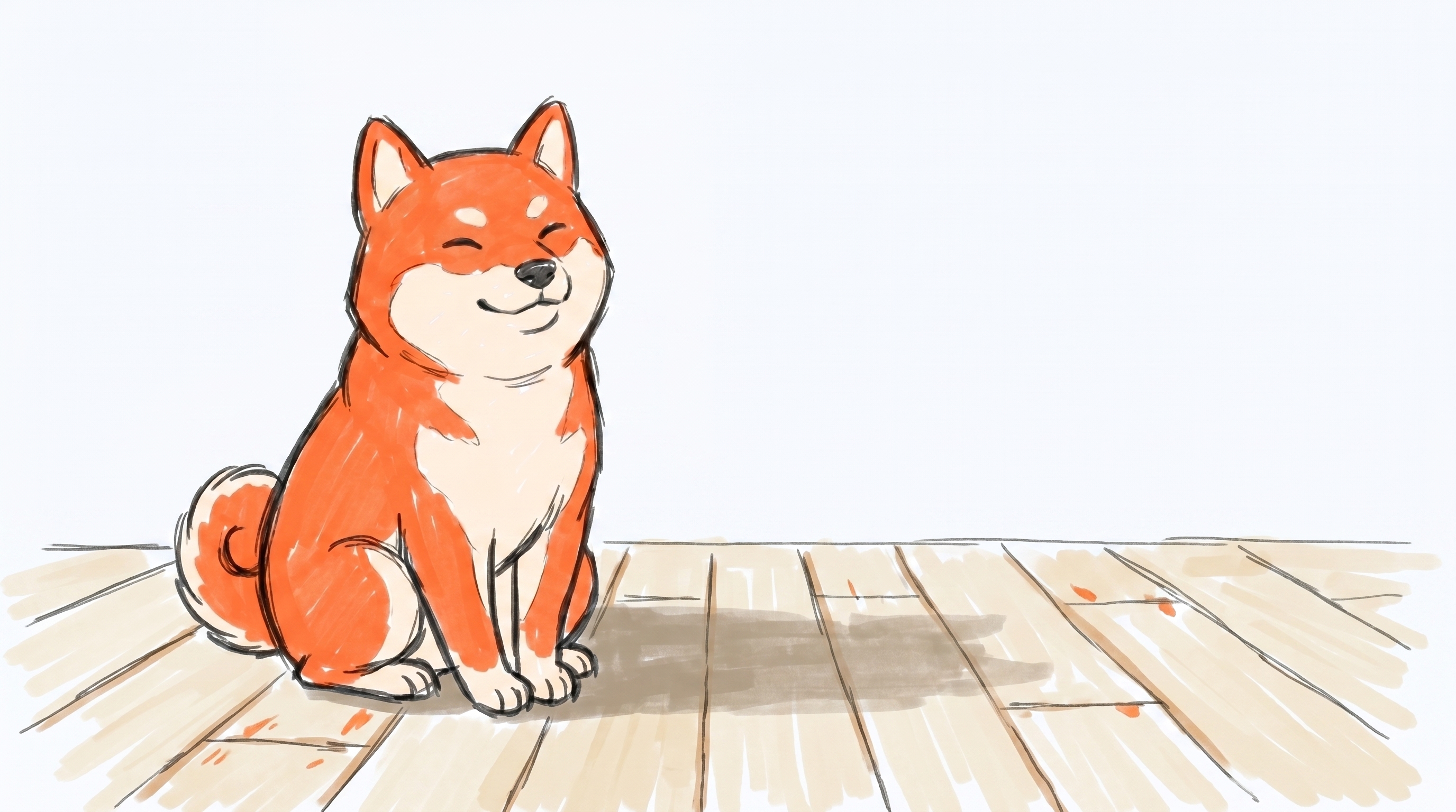 Borker Shiba sitting in a soft wooden-floor scene