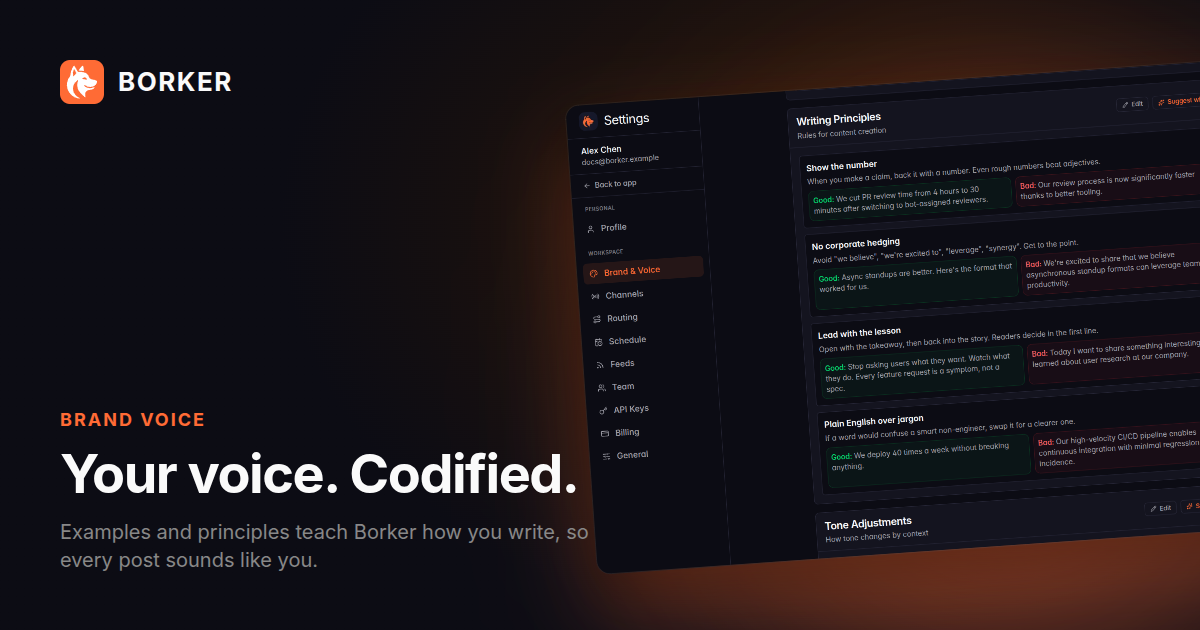 Dark social card for the Brand voice principles view
