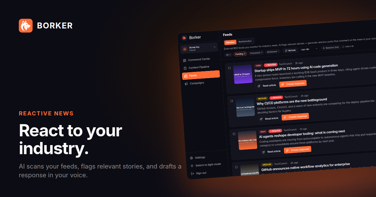 Dark social card for the Reactive news view