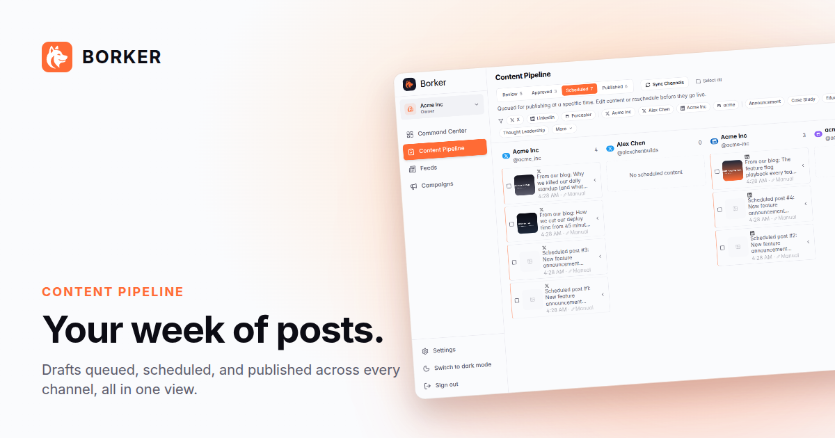 Light social card for the Content Pipeline view